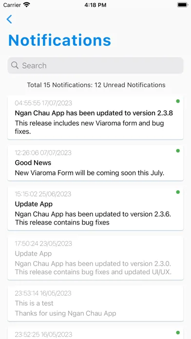 Capturas de tela do Ngan Chau App