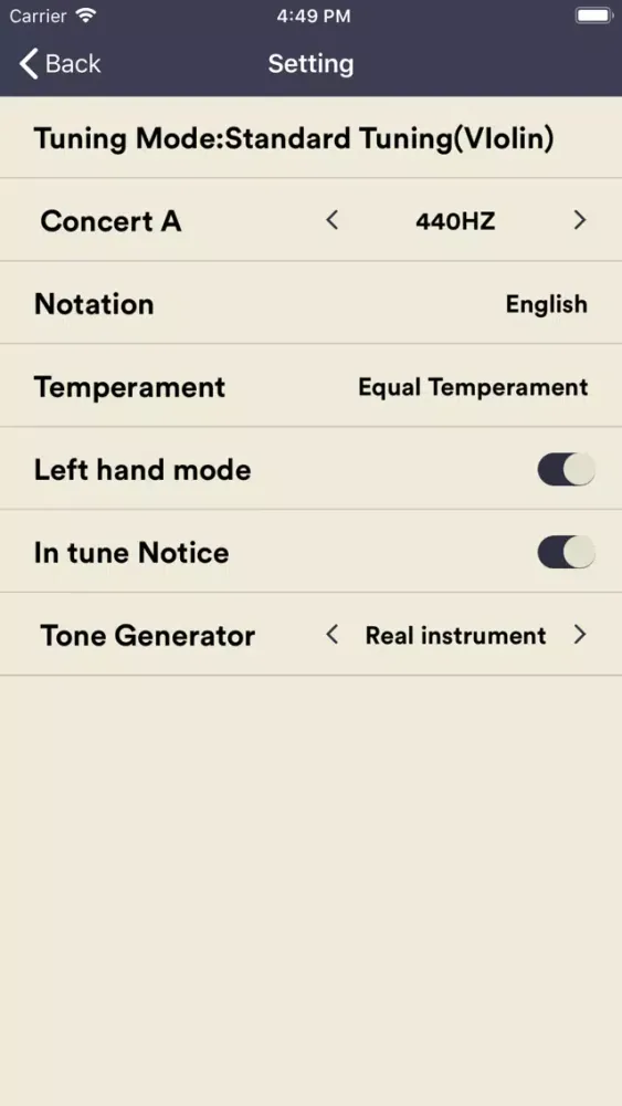 violin tuner -also viola cello سکرین شاٹس