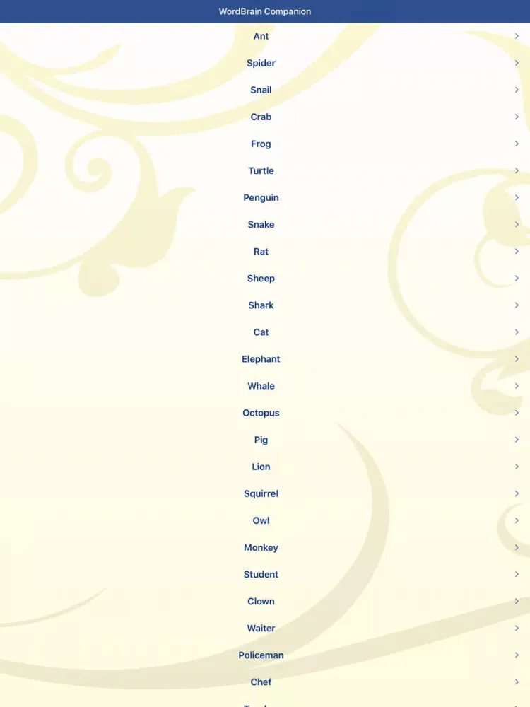Cheat Companion for Word Brain - all answers, hints and cheats for the app Word Brain - FREE! iPad  Screenshots