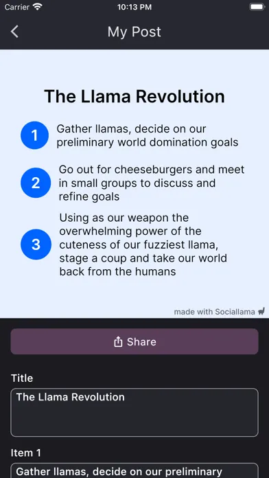 Capturas de tela do Sociallama — Design the Viral