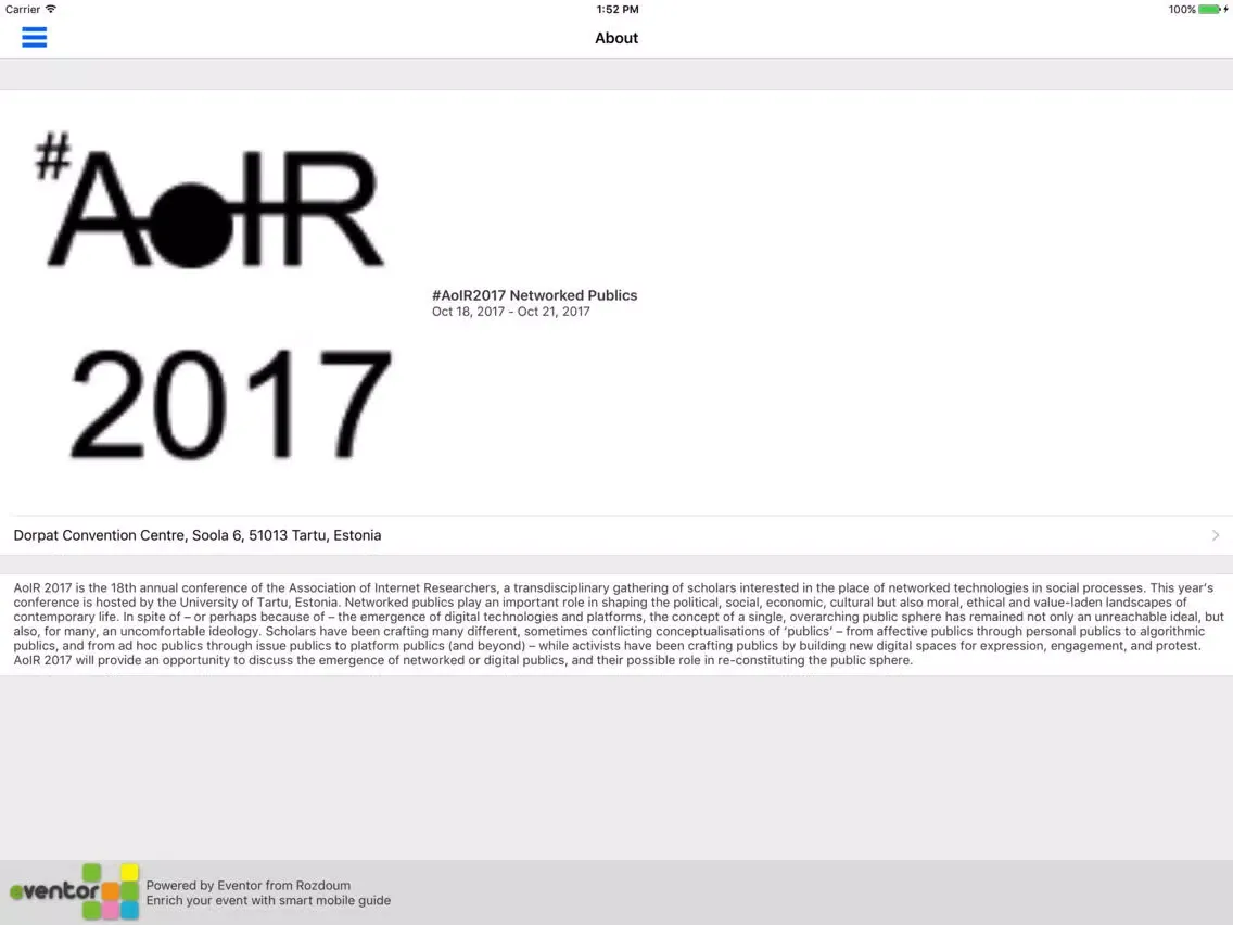 AoIR 2017 iPad  Screenshots