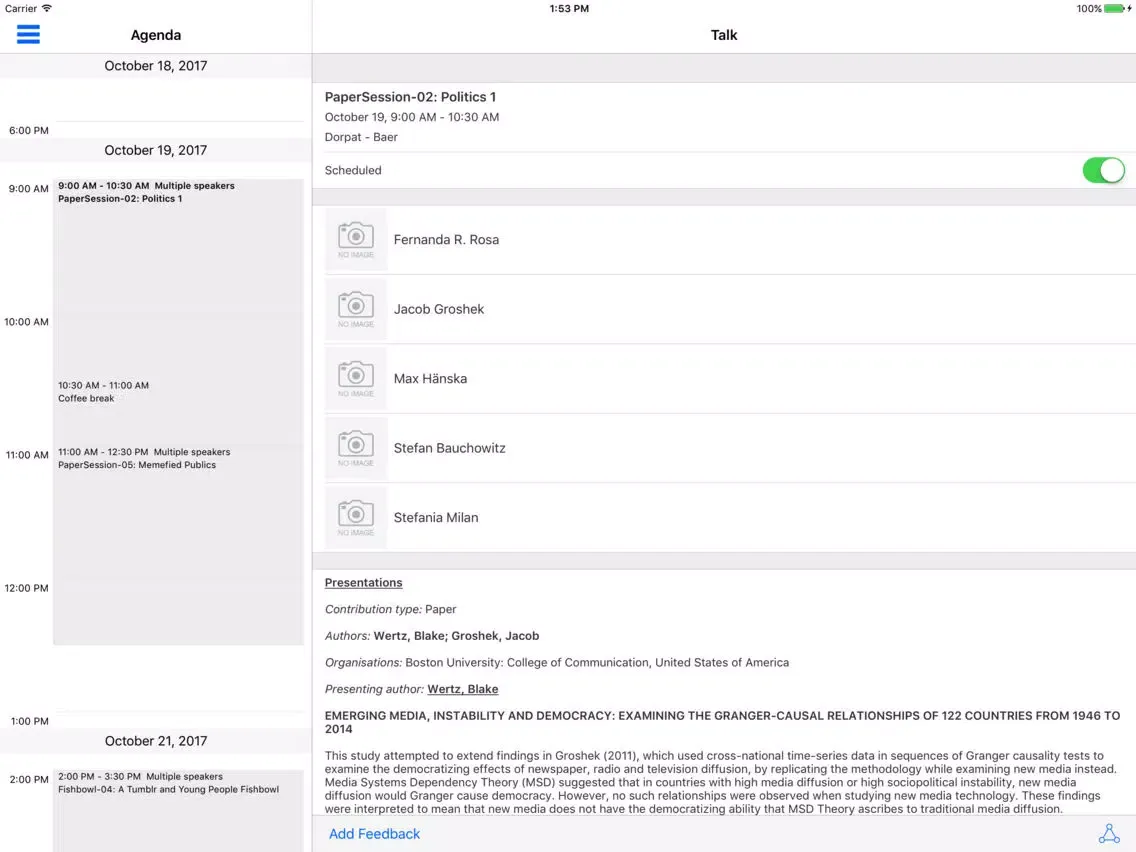 AoIR 2017 iPad  Screenshots