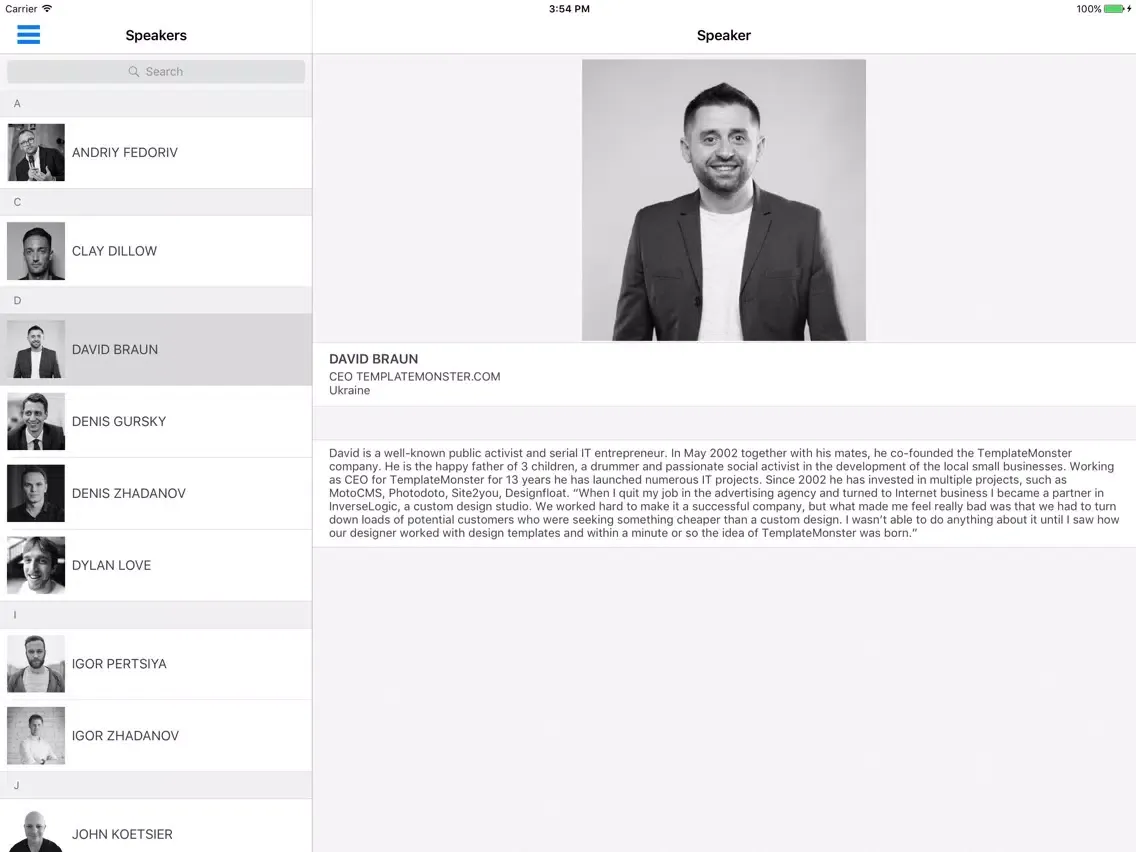 Screenshot di Elevate Conference iPad 