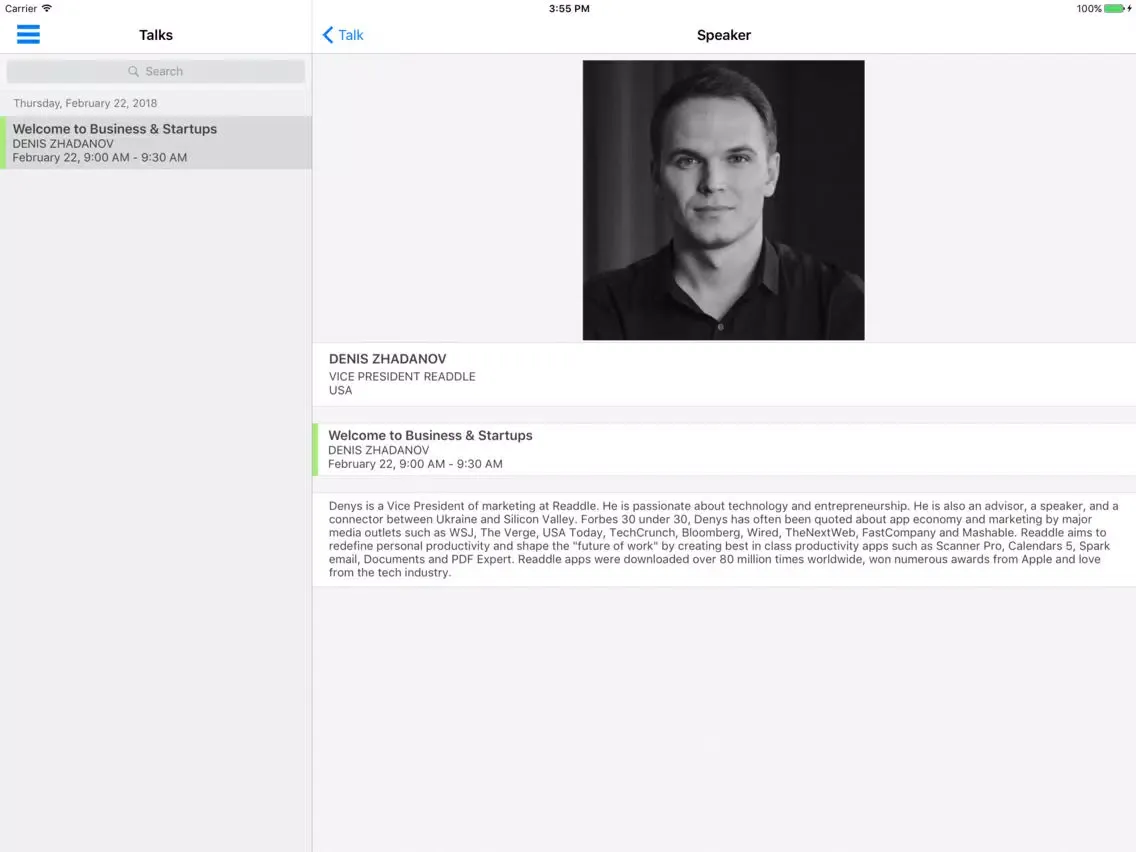 Screenshot di Elevate Conference iPad 