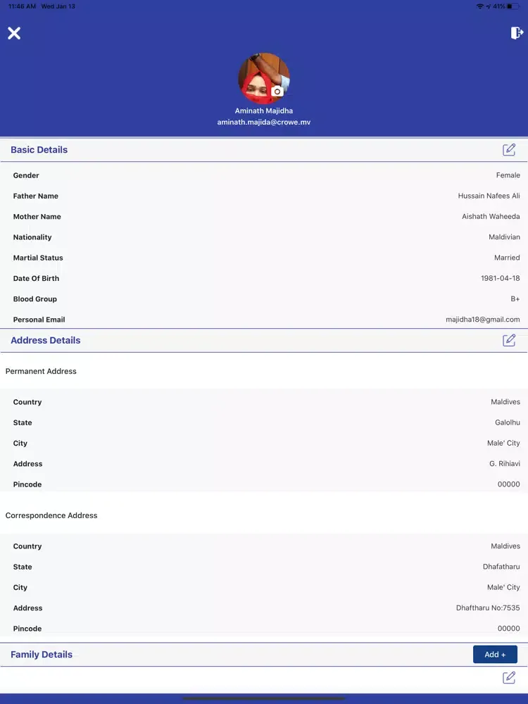 Tangkapan skrin Crowe HRMS iPad 