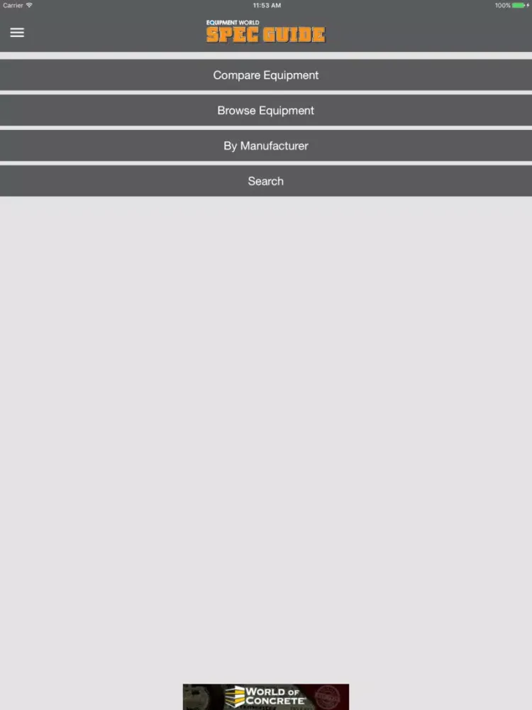 Capturas de tela do Equipment World iPad 