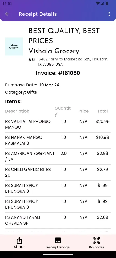 Receipts & Returns Screenshots