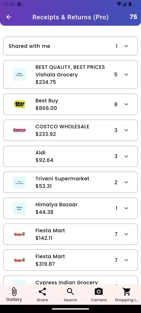 Receipts & Returns Screenshots