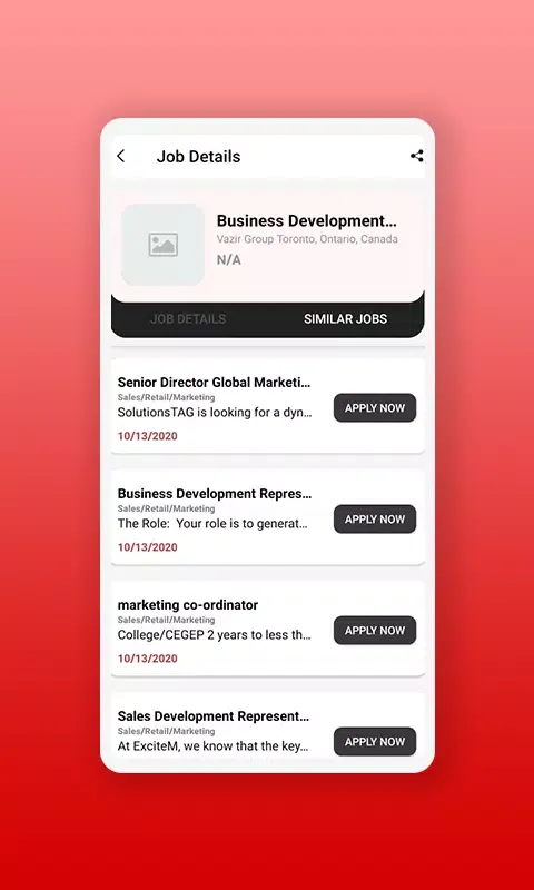 Captures d'écran de Canada Jobs