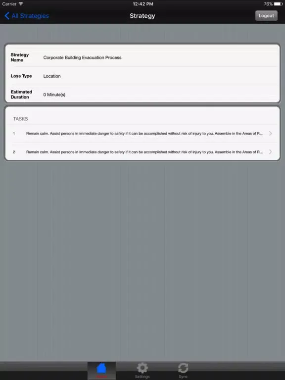 Ảnh chụp màn hình của RSA Archer Business Continuity & Disaster Recovery iPad 