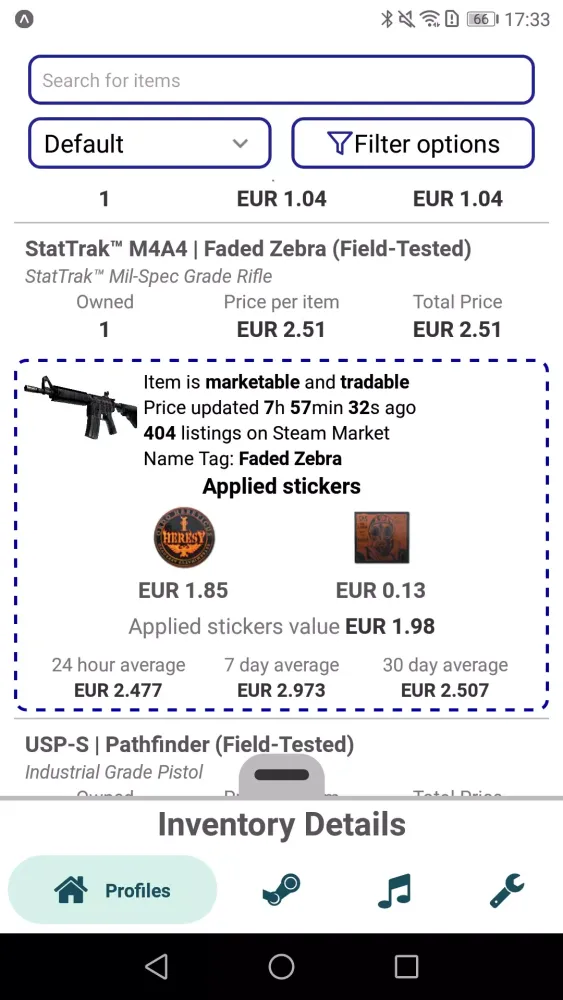 Tangkapan layar Steam Inventory Value