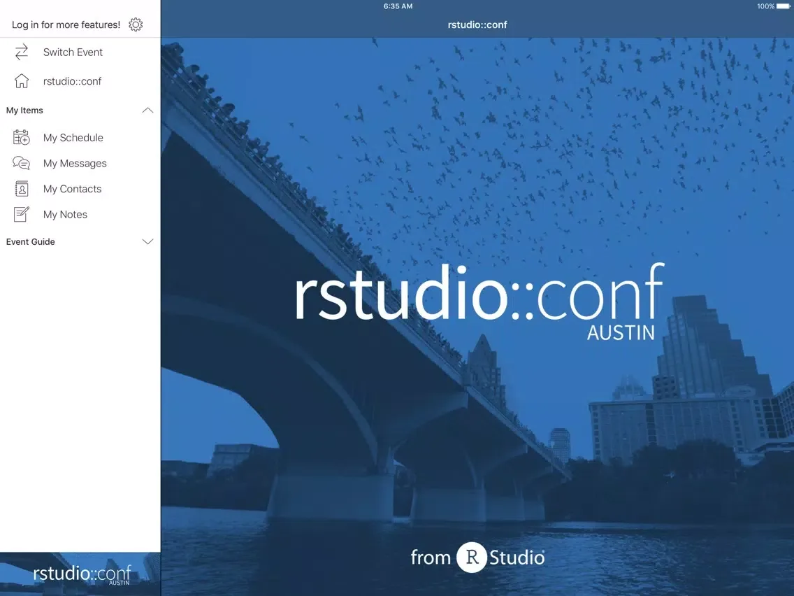 Zrzuty ekranu rstudio::conf 2020 iPad 