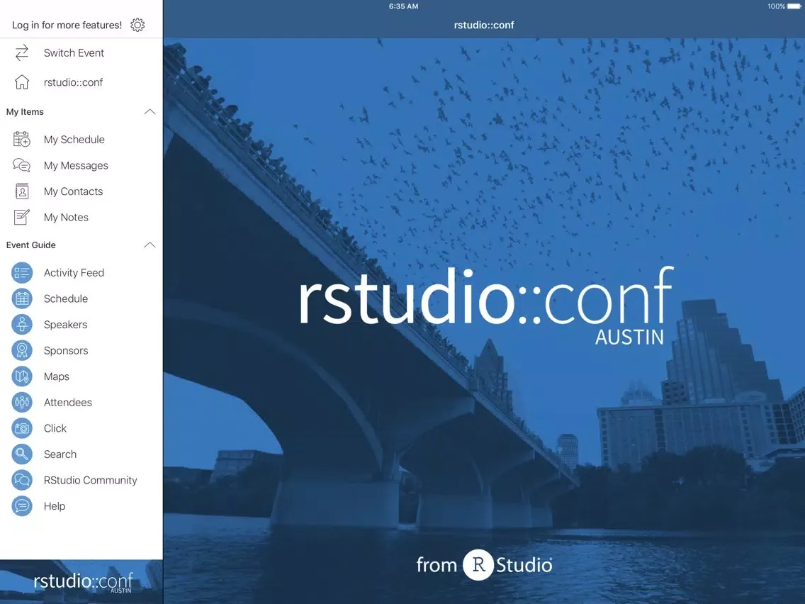 Zrzuty ekranu rstudio::conf 2020 iPad 
