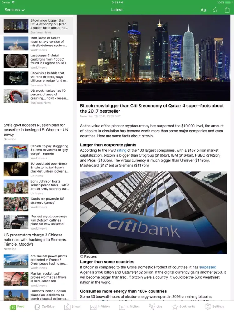 Tangkapan layar RT News­ iPad 