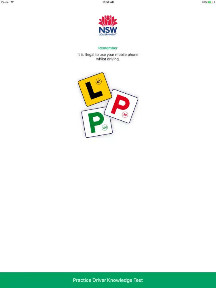 Tangkapan layar RMS, Practice Driver Knowledge iPad 