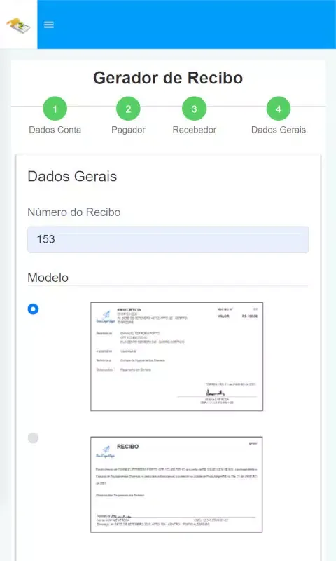Tangkapan layar Gerador Recibo