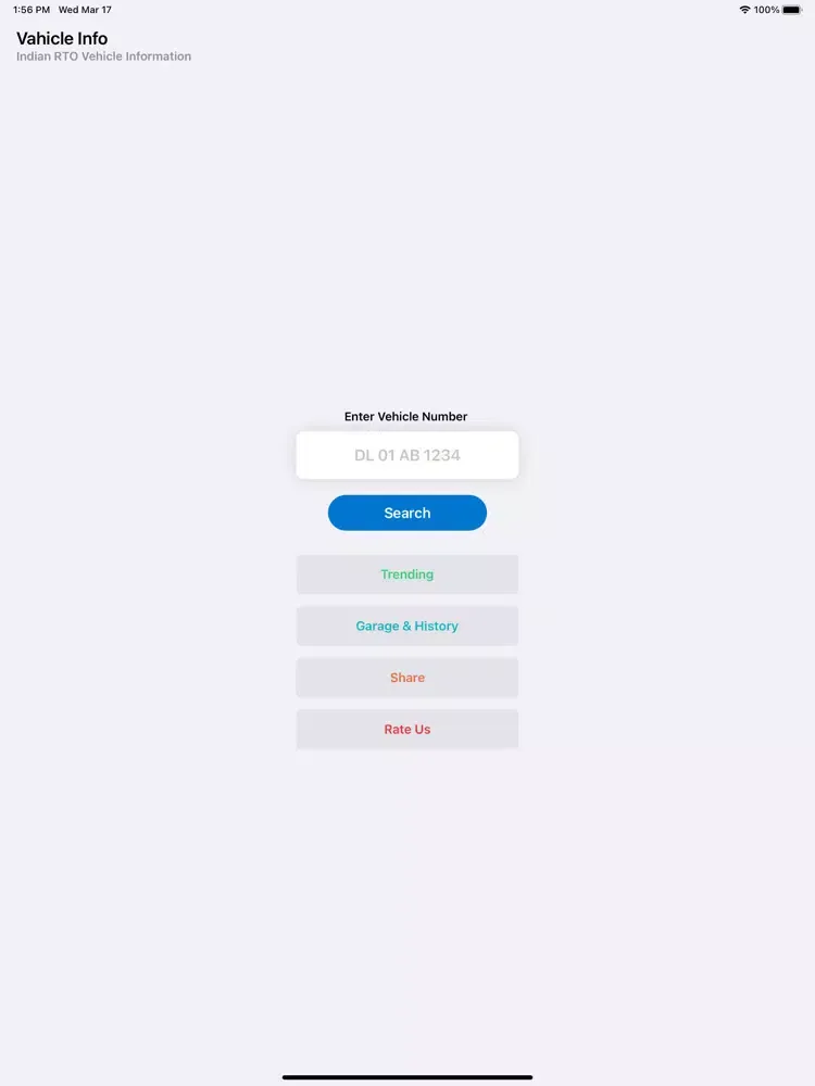 Indian RTO Vehicle Information iPad  스크린샷