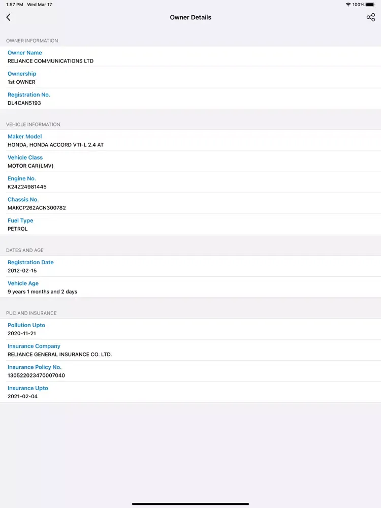Indian RTO Vehicle Information iPad  스크린샷
