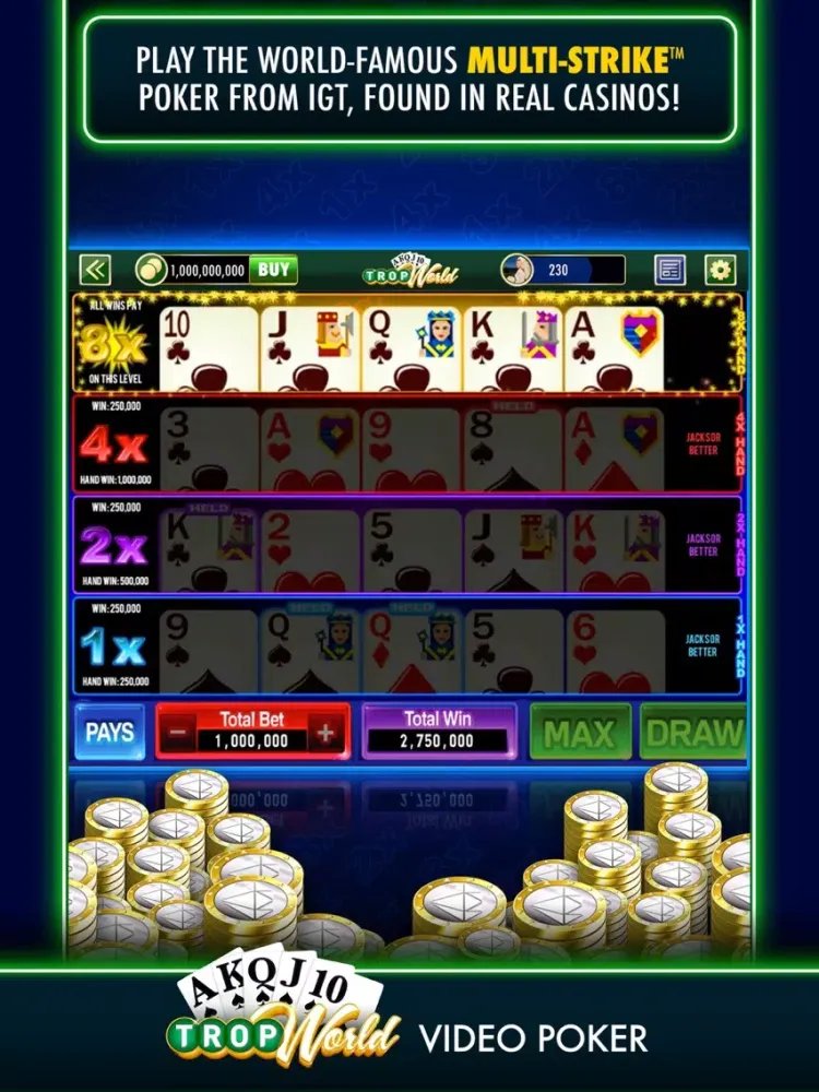 TropWorld Video Poker iPad स्क्रीनशॉट