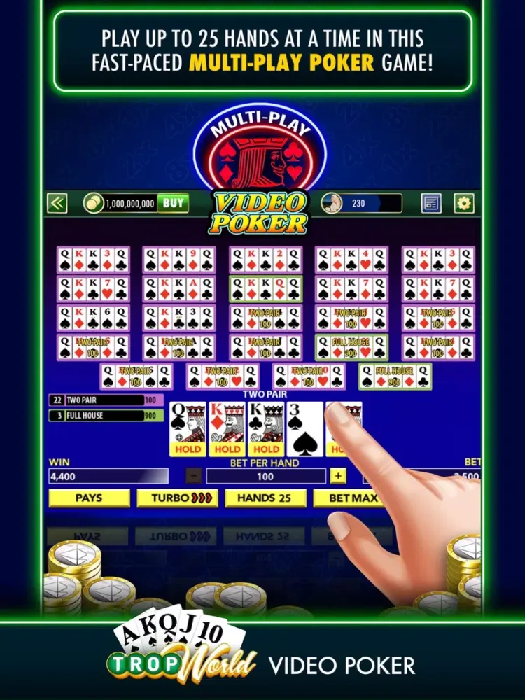 TropWorld Video Poker iPad स्क्रीनशॉट
