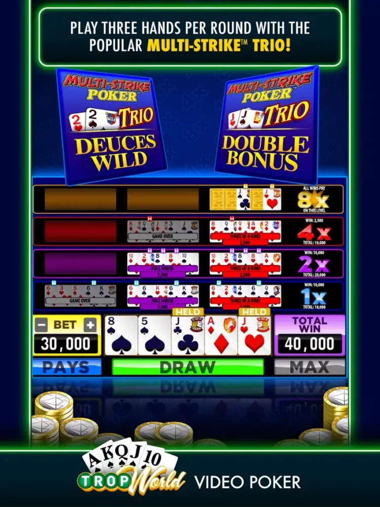 TropWorld Video Poker iPad स्क्रीनशॉट