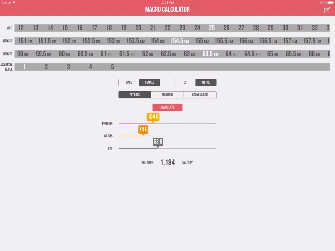 Captures d'écran de Daily Macros - Harris Benedict Formula Based Carb, Protein, Fat Macronutrient ratios and Calorie Calculator iPad 