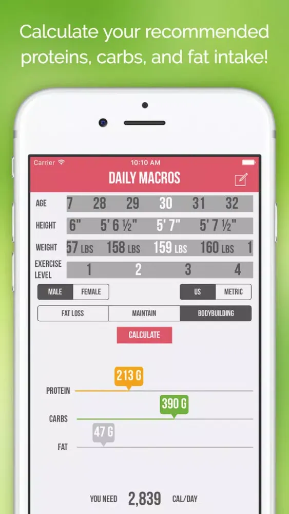 Captures d'écran de Daily Macros - Harris Benedict Formula Based Carb, Protein, Fat Macronutrient ratios and Calorie Calculator