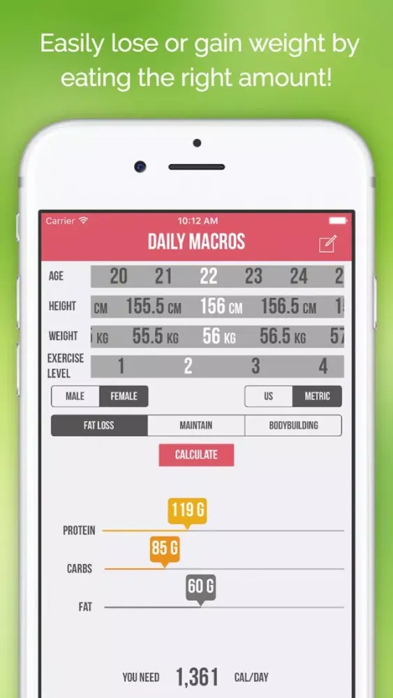 Captures d'écran de Daily Macros - Harris Benedict Formula Based Carb, Protein, Fat Macronutrient ratios and Calorie Calculator