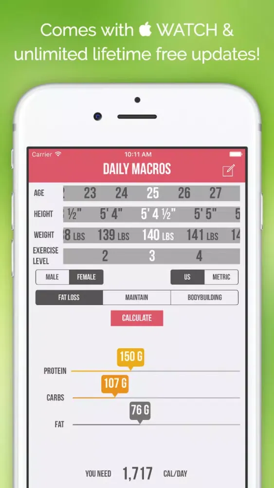Captures d'écran de Daily Macros - Harris Benedict Formula Based Carb, Protein, Fat Macronutrient ratios and Calorie Calculator