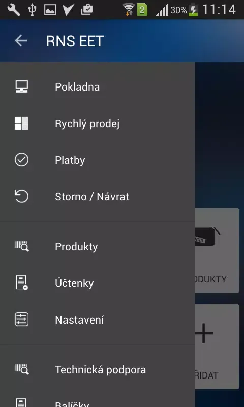 Capturas de tela do RNS EET Pokladna