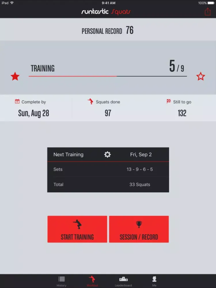 Tangkapan layar Runtastic Squats Trainer PRO iPad 