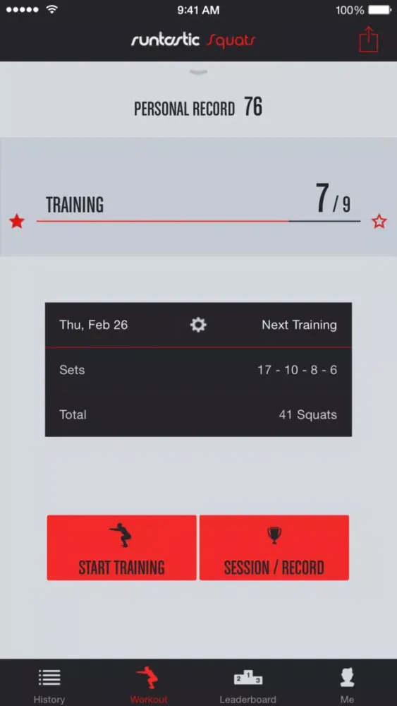 Tangkapan layar Runtastic Squats Trainer PRO