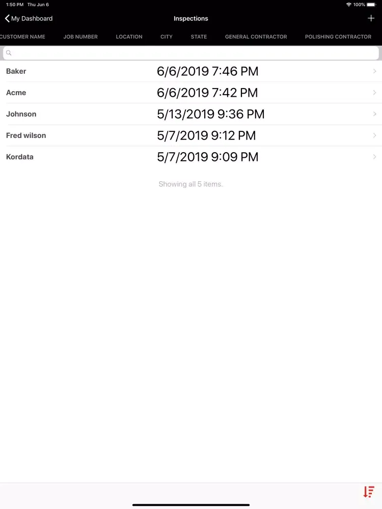 Tangkapan skrin Runyon Data Services iPad 