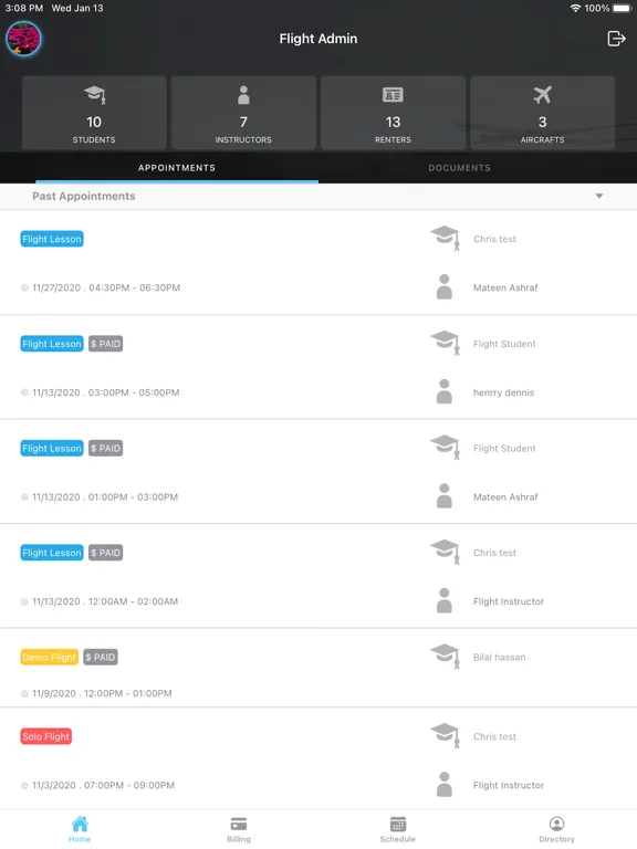 تصاویر Flight School Manager iPad 