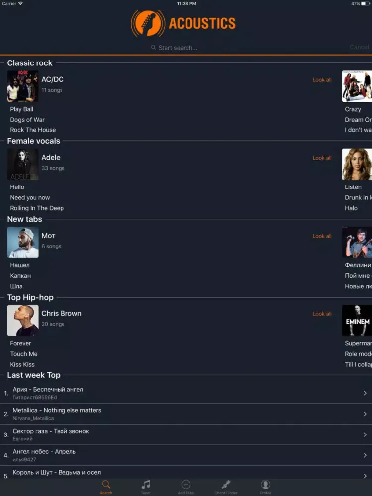 Acoustics - Guitar Tabs, Chords and Tuner iPad  স্ক্রিনশট