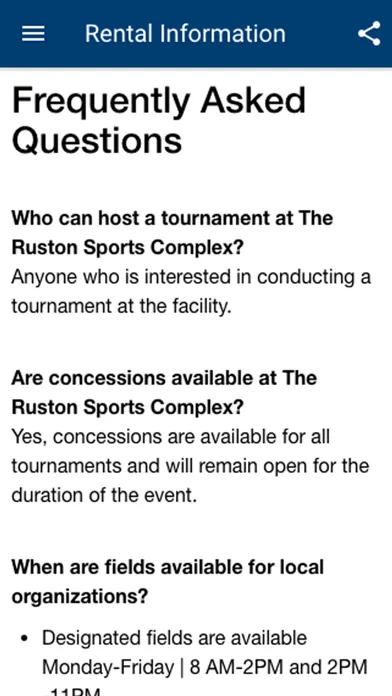 Ảnh chụp màn hình của Ruston Sports Complex App