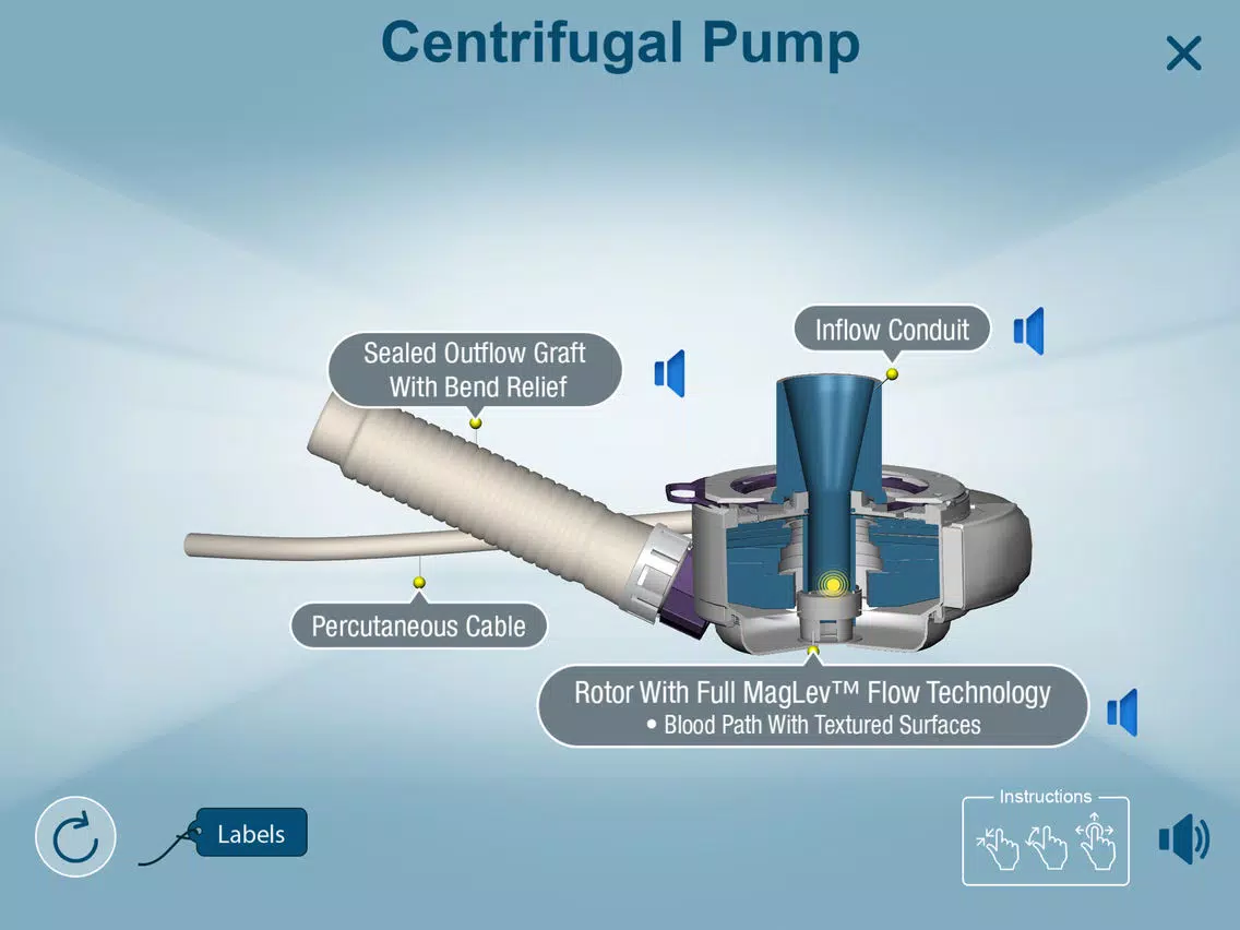 Ảnh chụp màn hình của HeartMate 3™ LVAD AR app iPad 