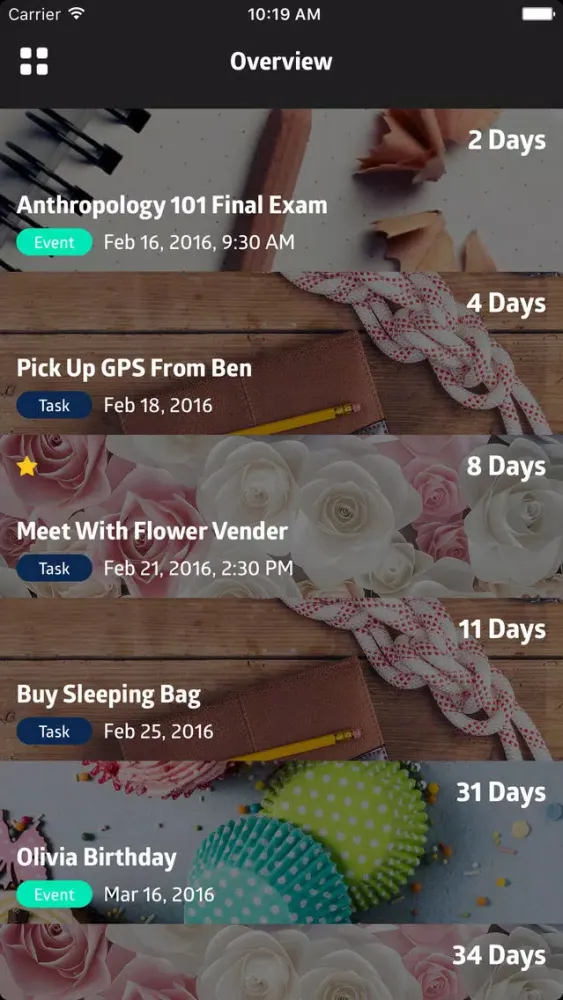 Ảnh chụp màn hình của To:Day - Event planner, to-do list, date countdown & task manager