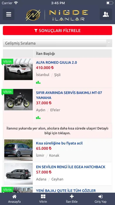 Tangkapan skrin Niğde İlanlar