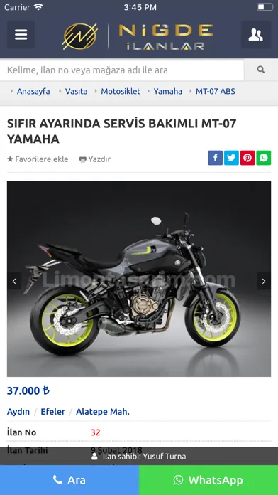 Tangkapan skrin Niğde İlanlar