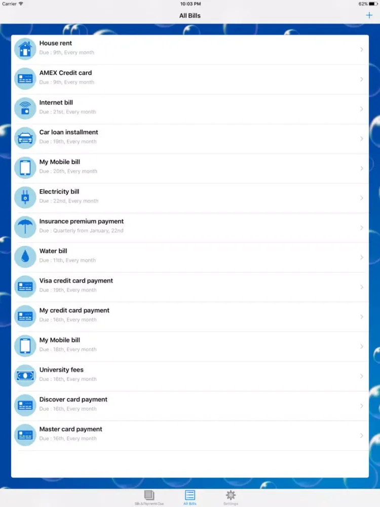 Bill Pay Reminder & Organizer iPad  স্ক্রিনশট