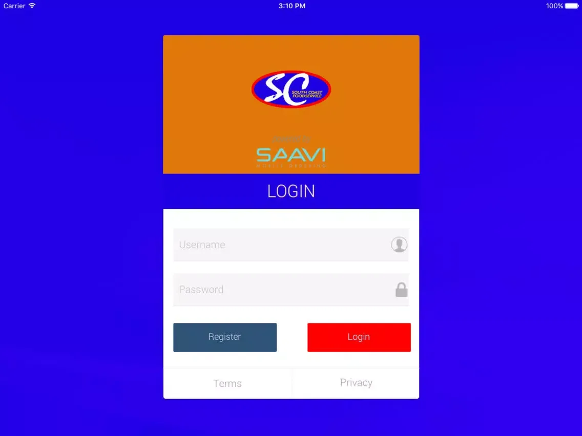 Tangkapan skrin SOUTH COAST FOOD SERVICE iPad 