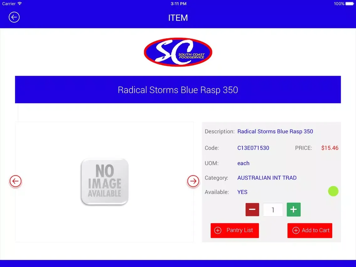 Tangkapan skrin SOUTH COAST FOOD SERVICE iPad 