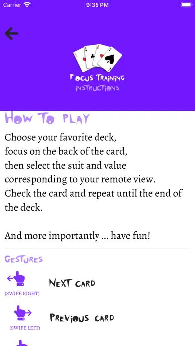 Zrzuty ekranu Focus Training w Playing Cards