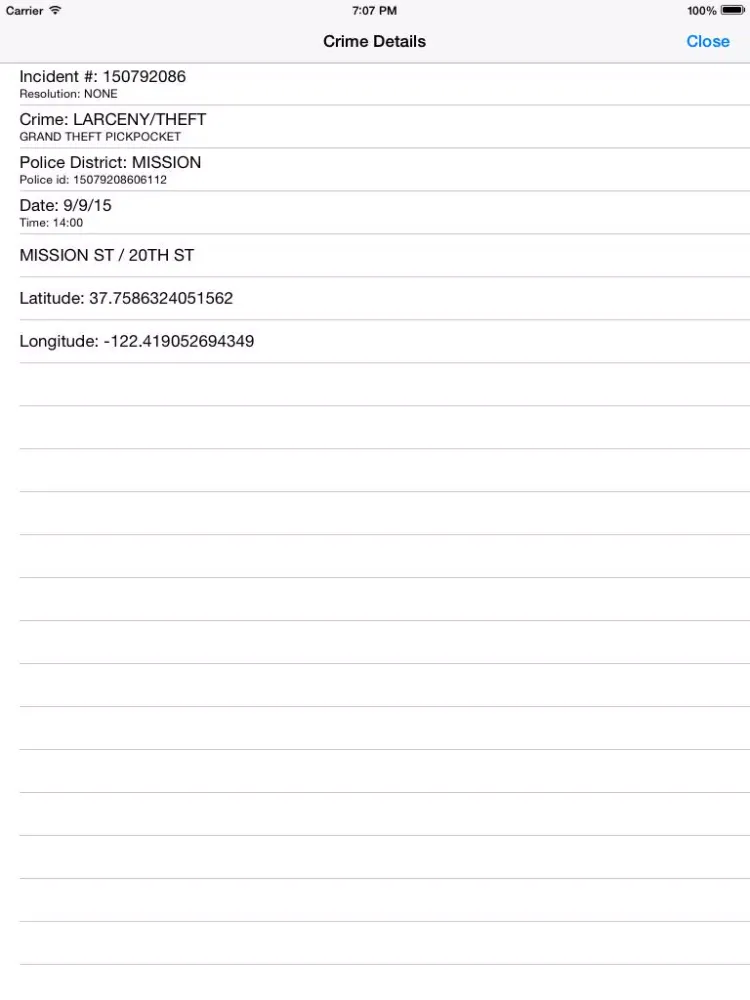SFO Crime iPad 应用截图