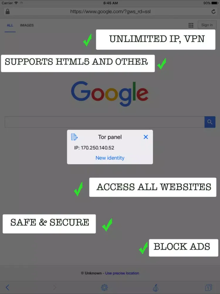 Captures d'écran de Tor VPN Browser: Onion Browser iPad 