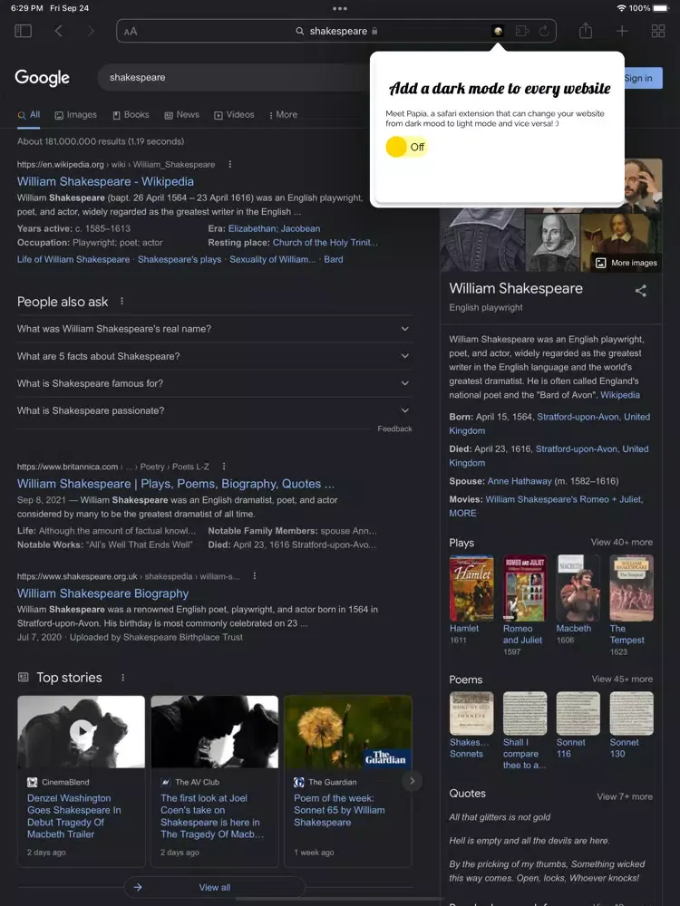 Capturas de pantalla de Dark Mode for browser iPad 