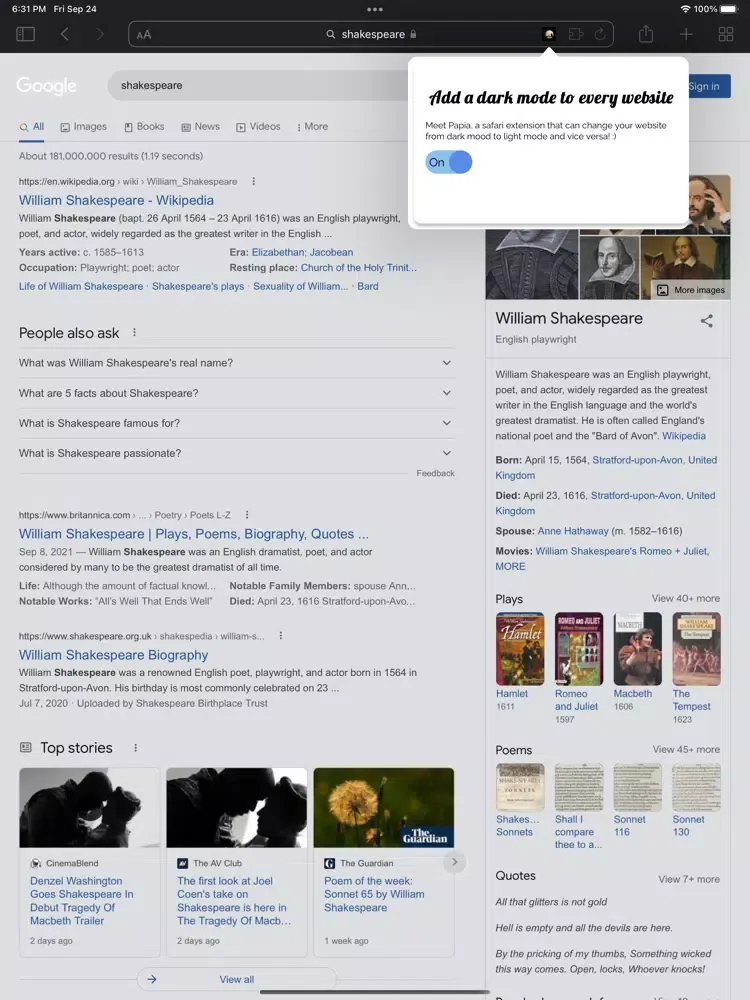 Capturas de pantalla de Dark Mode for browser iPad 