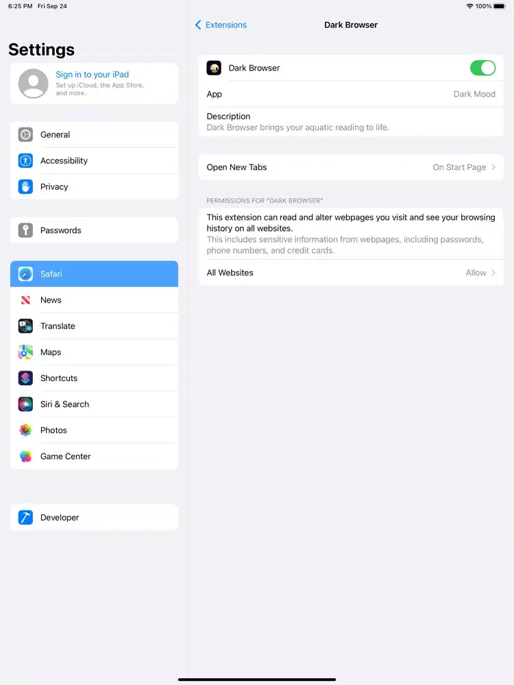 Capturas de pantalla de Dark Mode for browser iPad 