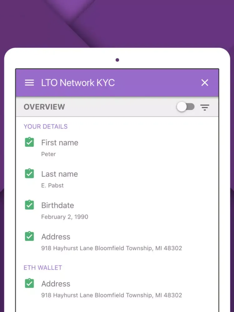 Capturas de pantalla de LTO Network KYC iPad 
